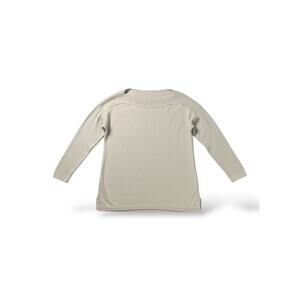 J Jill Womens Medium 100% Cotton Knit Sweater Beige Tan Ribbed Trim Long Sleeve
